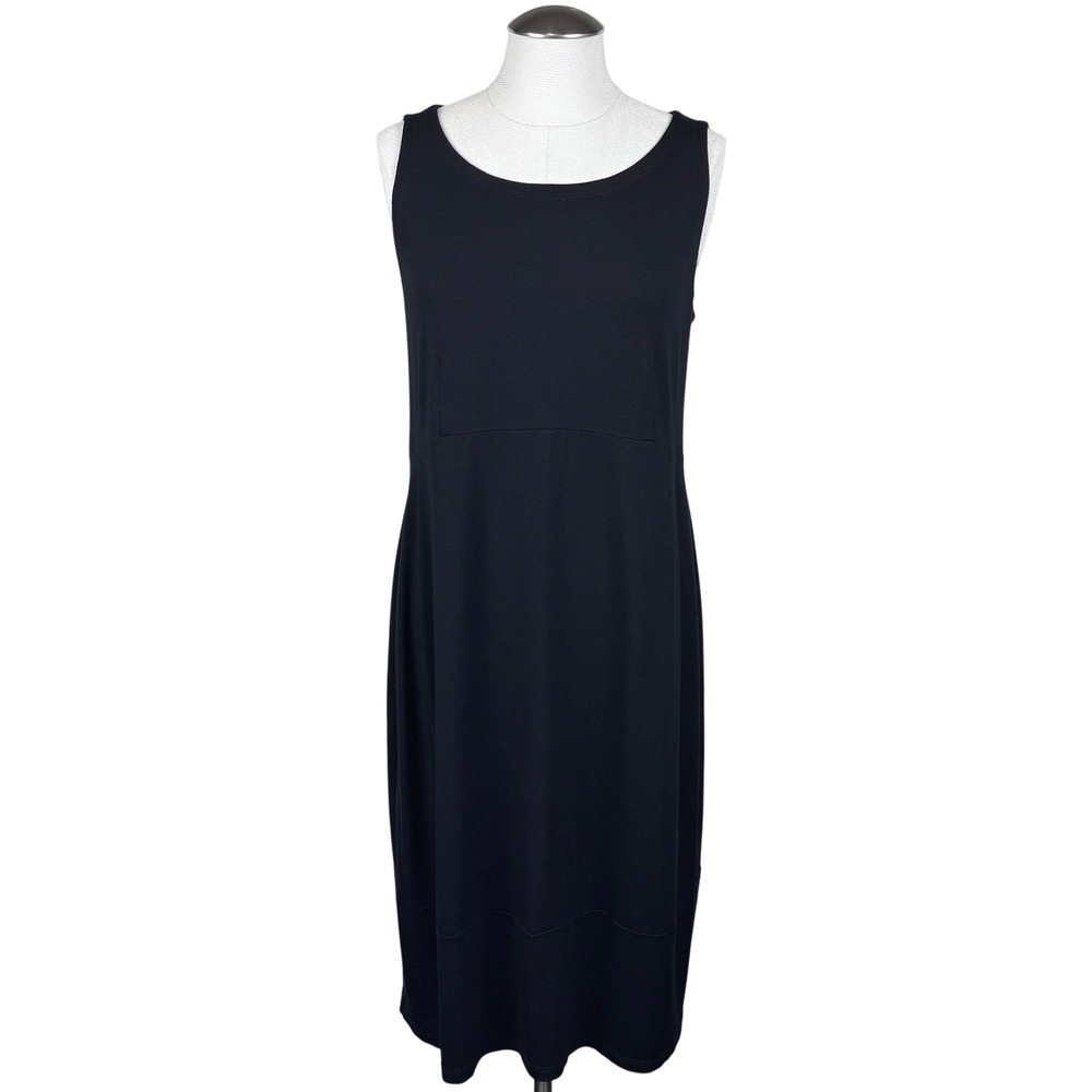 EILEEN FISHER Women's Black Sleeveless Midi Dress Cutout Back Size Medium‎